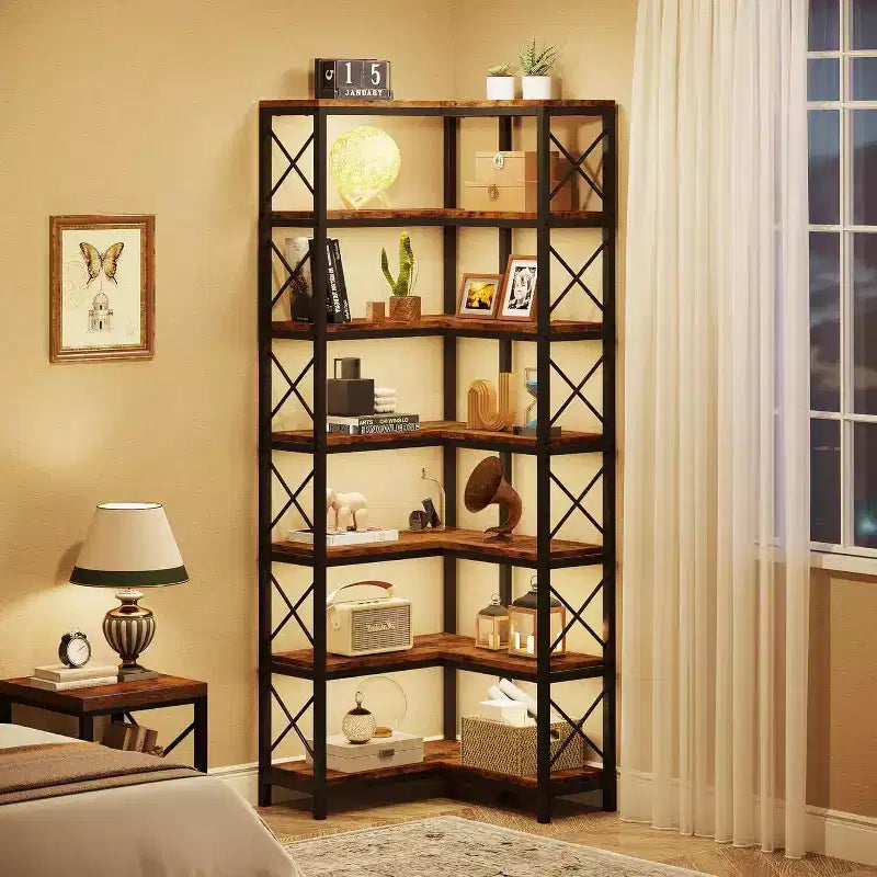LITTLE TREE 66.74" 7 Tier Corner Bookshelf Brown