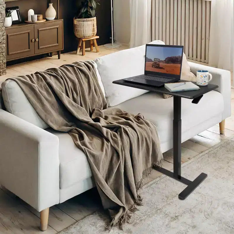 Mount-It! Height Adjustable Overbed & Bedside Table w/ Wheels | Overbed Desk Breakfast Tray for Medical & Home Use | Standing Desk w/ Gas Spring