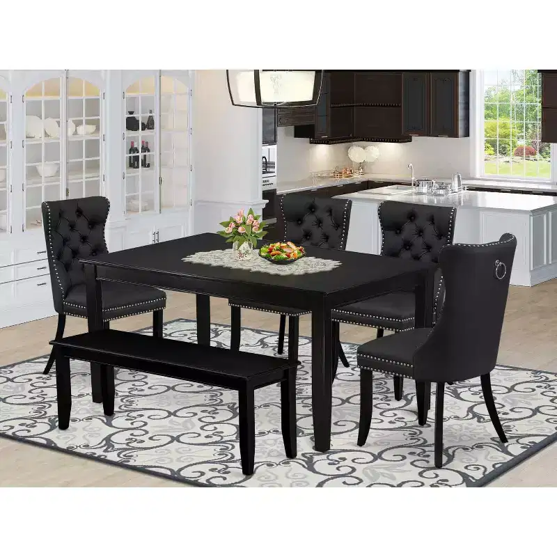 HomeStock Duda 6 Piece Dining Table Set Black Wood Modern