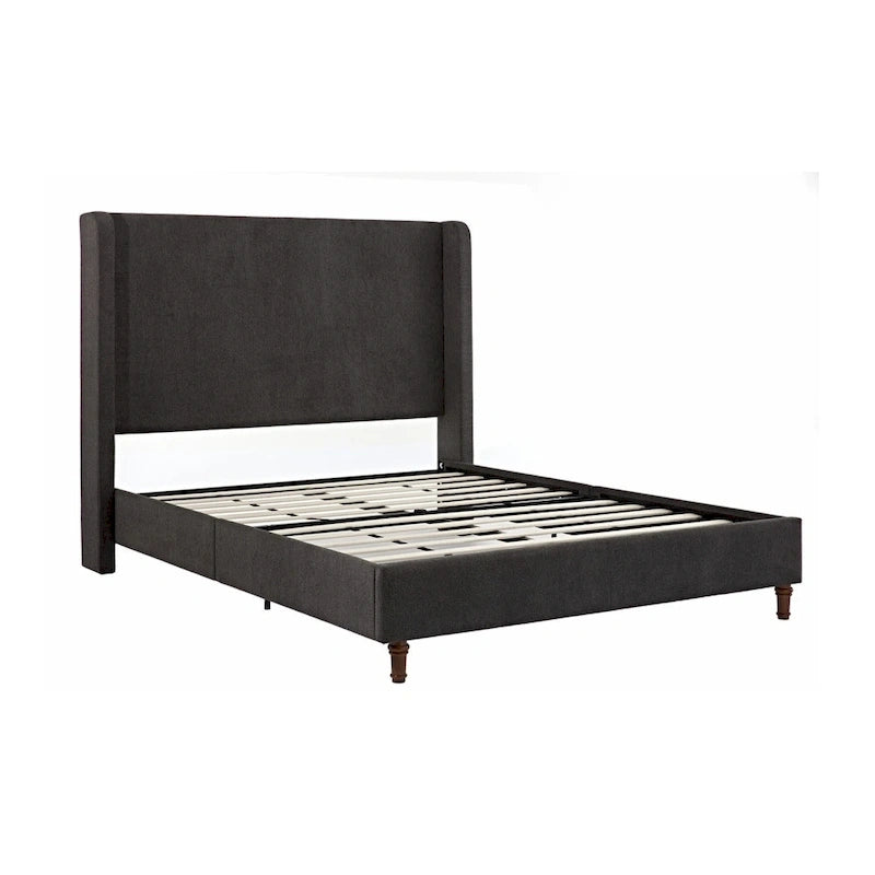 Tall Wingback Boucle Upholstered Bed Frame with Wooden Slat Base