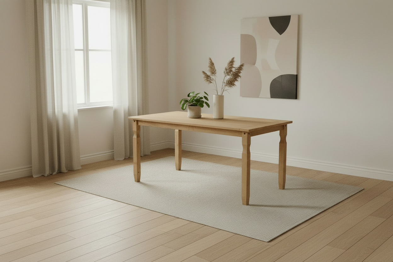 Solid Pine Wood Rustic Dining Table with Turned Legs