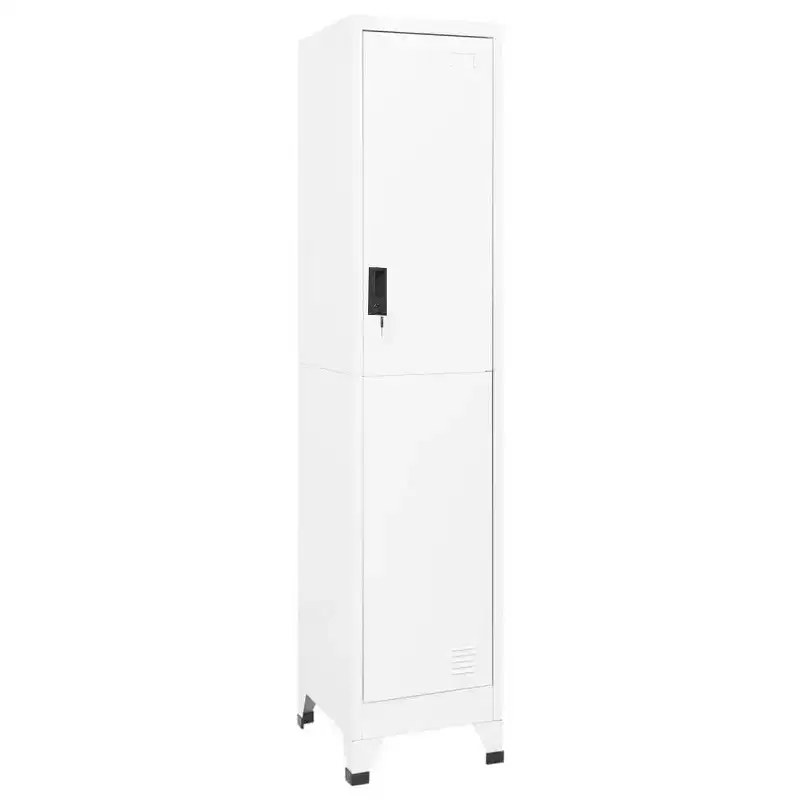 Tall Steel Locker Cabinet, White, Single Door with Shelf
