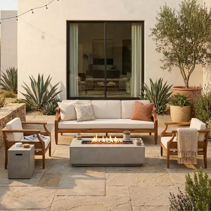 Christopher Knight Home Asha Rustic 5 Piece Patio Firepit Set with Tank Holder