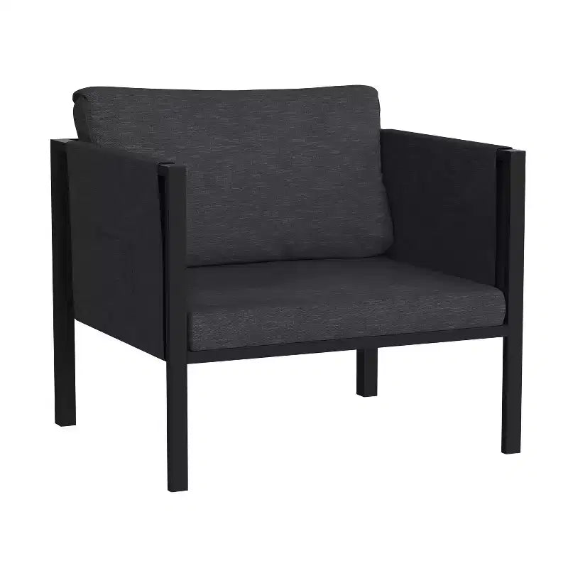 Emma and Oliver Indoor Outdoor Patio Lounge Chair, Steel Framed Club Chair with Cushions and 2 Storage Pockets