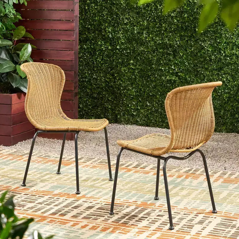 TUYOHW Boho Style Wicker Rattan Patio Accent Chairs,Set of 2,Outdoor Dining Chairs with Sleek Legs & Foot Pads,Patio Furniture Seating,Natural/Black