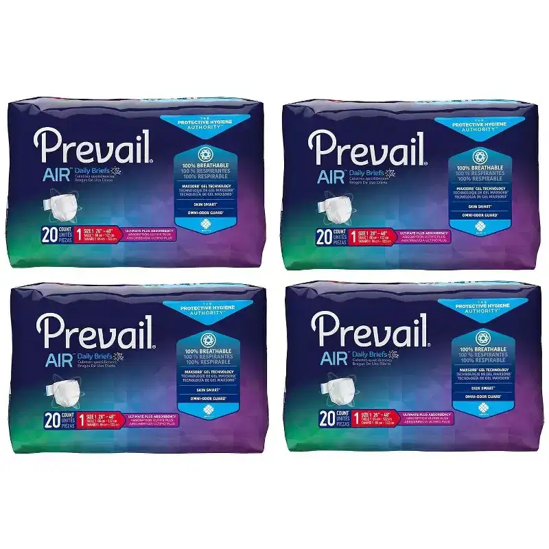 Prevail Air Plus Unisex Adult Incontinence Briefs, Refastenable Tabs, Ultimate Plus Absorbency