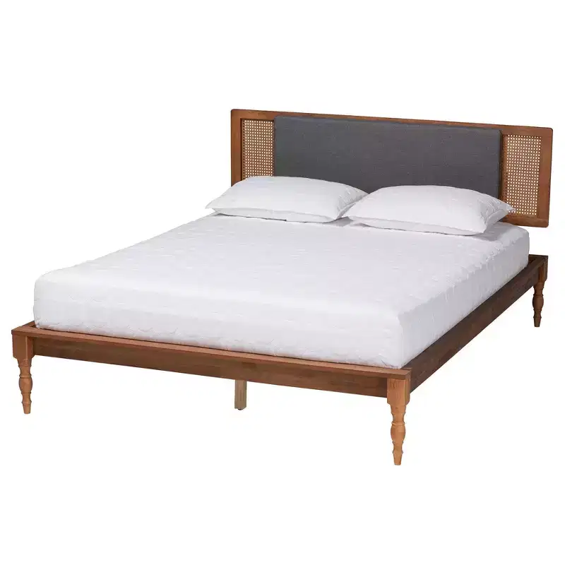 Baxton Studio Eliseo Fabric and Wood Platform Bed Dark Gray/Walnut Brown
