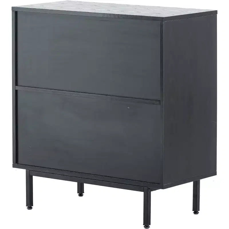 Acekool Rattan Storage Cabinet, 2-Door Sideboard with Metal Base, Modern Boho Accent Cabinet for Living Room, Entryway, Bathroom, Black