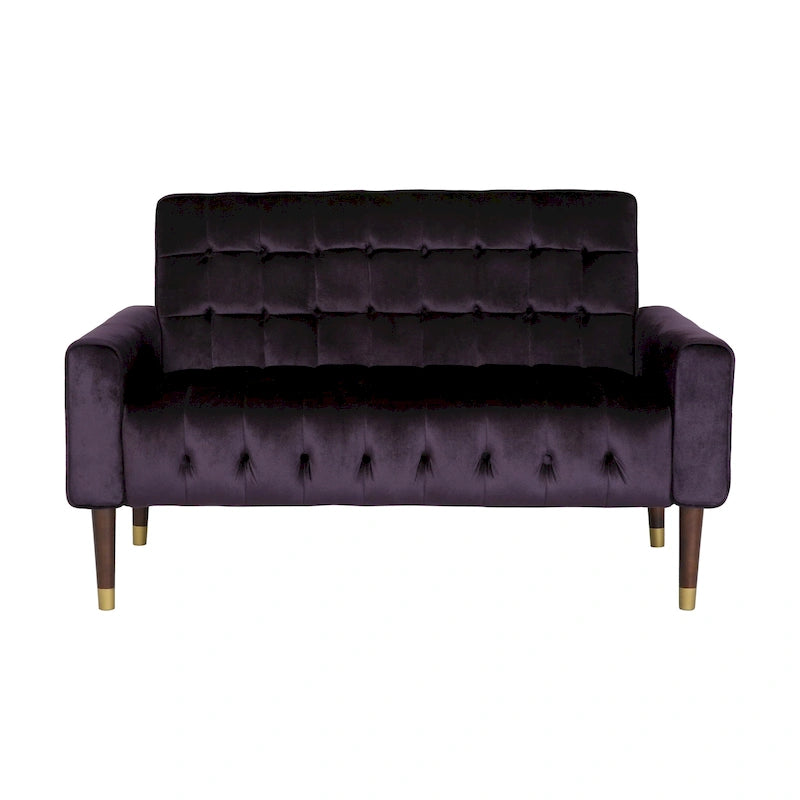 Mid-Century Modern Tufted Velvet Loveseat with Gold Tapered Legs