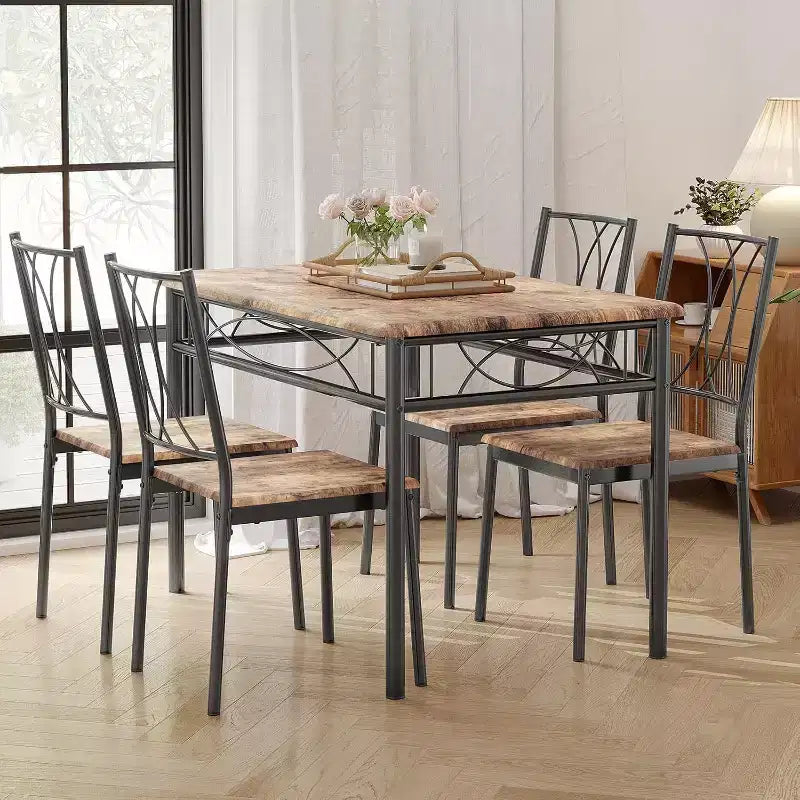 5-Piece Kitchen Table Set, Table with 4 Backrest Chairs for Dining Room, Vintage