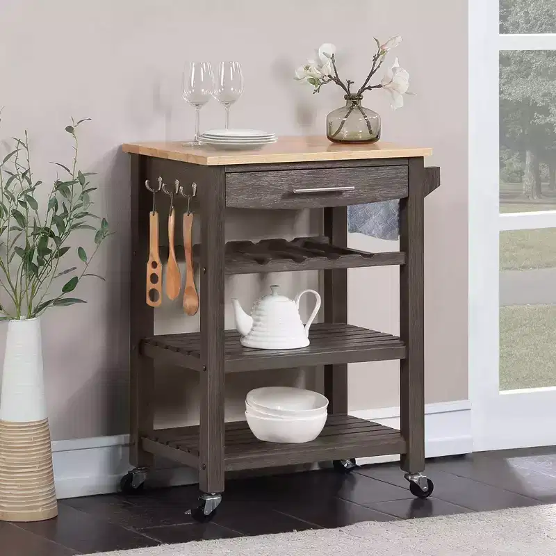 Ellaine 4 Tier Butcher Block Kitchen Cart with Drawer and Wine Rack - Breighton Home