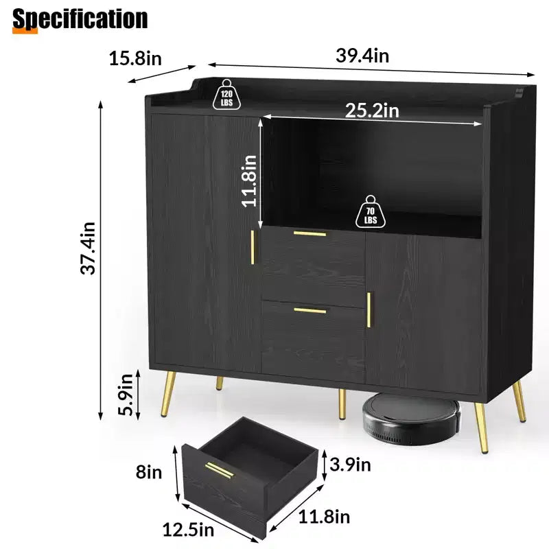 Buffet Cabinet with Drawers, 40 in Sideboard Buffet Storage Cabinet with Shelves and Doors