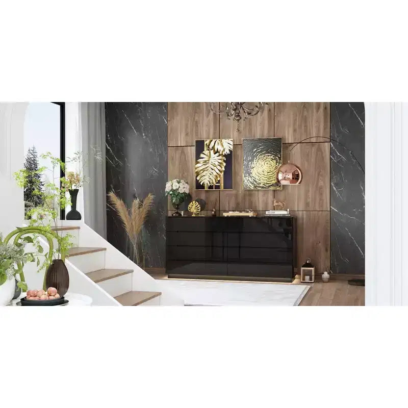 8 Drawer Dresser with Underlight - High Gloss Modern Chest of Drawers