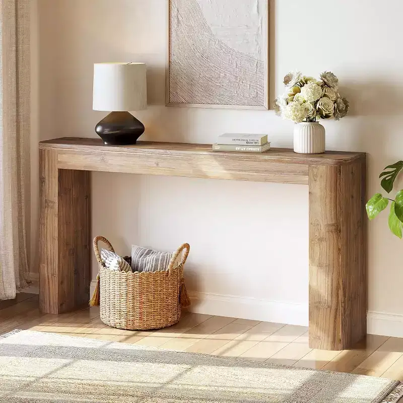 Tribesigns 63-Inch Solid Wood Console Table, Farmhouse Entryway Sofa Table Behind Couch for Living Room Hallway, Foyer,Brown