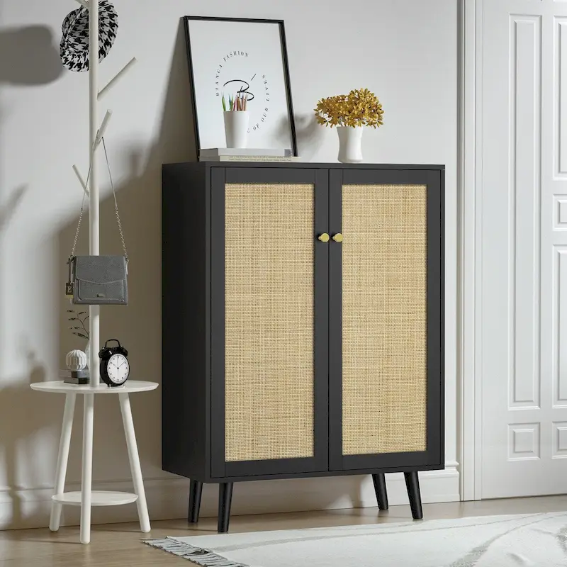 Anmytek Modern 2-Door Black Buffet Sideboard Storage Cabinet Accent Cabinet with Adjustable Shelves - 31.5W x 13.4D x 44H