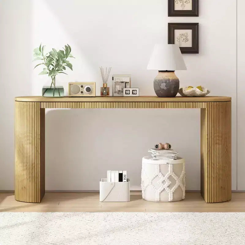 Modern Entryway Console Table with Curved Legs, Vertical Stripe Design, Narrow Table for Living Room