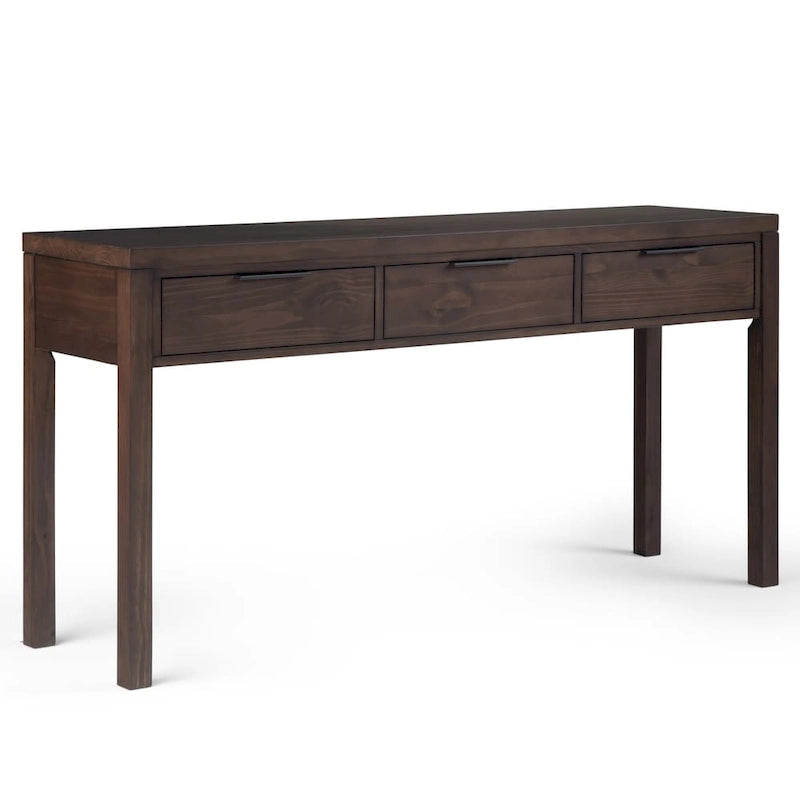 60-Inch Wide Solid Wood Contemporary 3-Drawer Console Table in Warm Walnut Brown