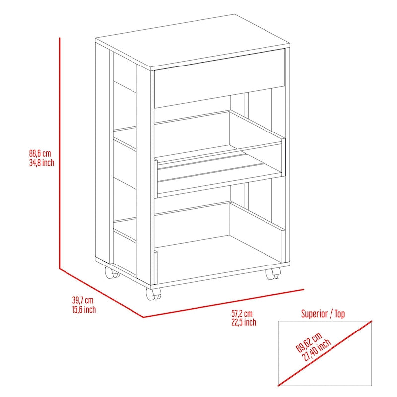 White and Dark Brown Stationary Kitchen Island with 2 Cabinets and 3 Open Shelves