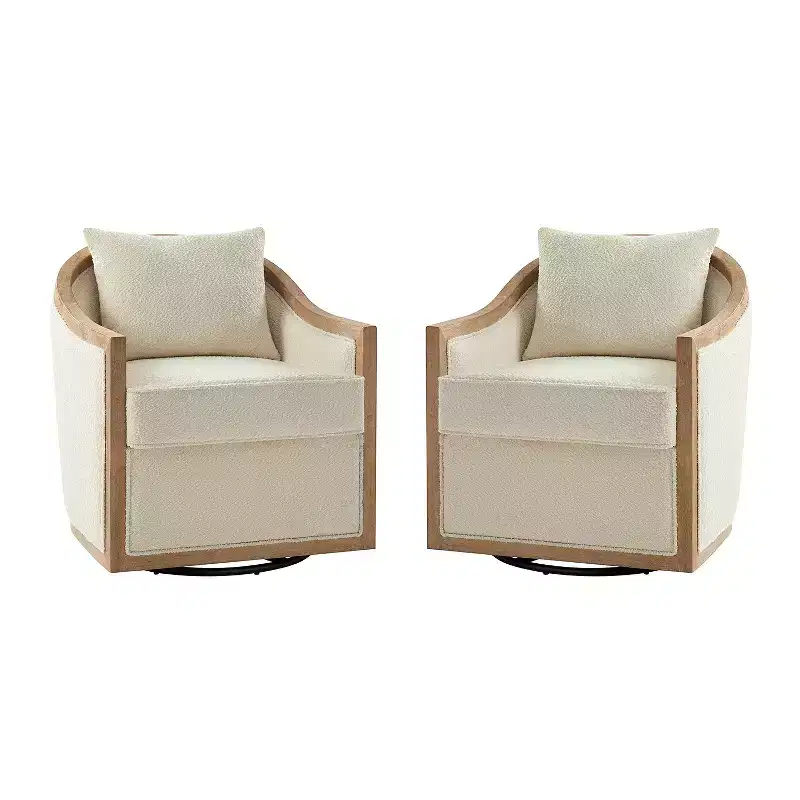 Gordon Farmhouse Rattan Solid Wood Armchair with Solid Wood Edging Set of 2|ART OF LIVING DESIGNS-IVORY