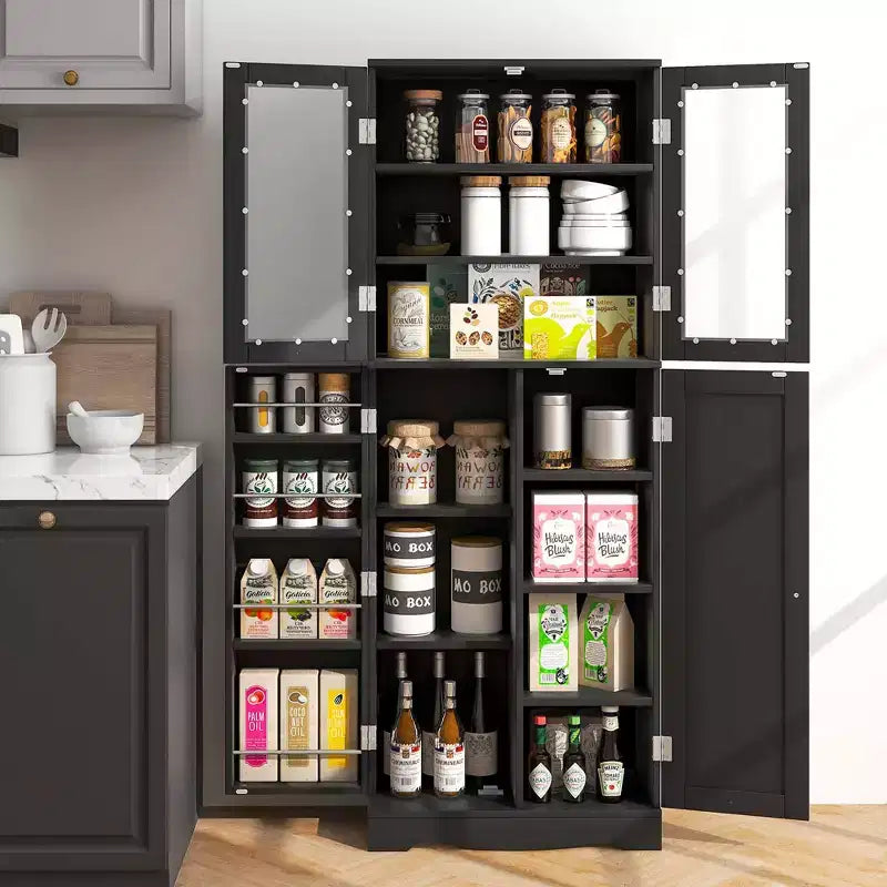 Costway 63.5 Tall Kitchen Pantry Storage Cabinet with Glass Door Storage Shelves Black/White