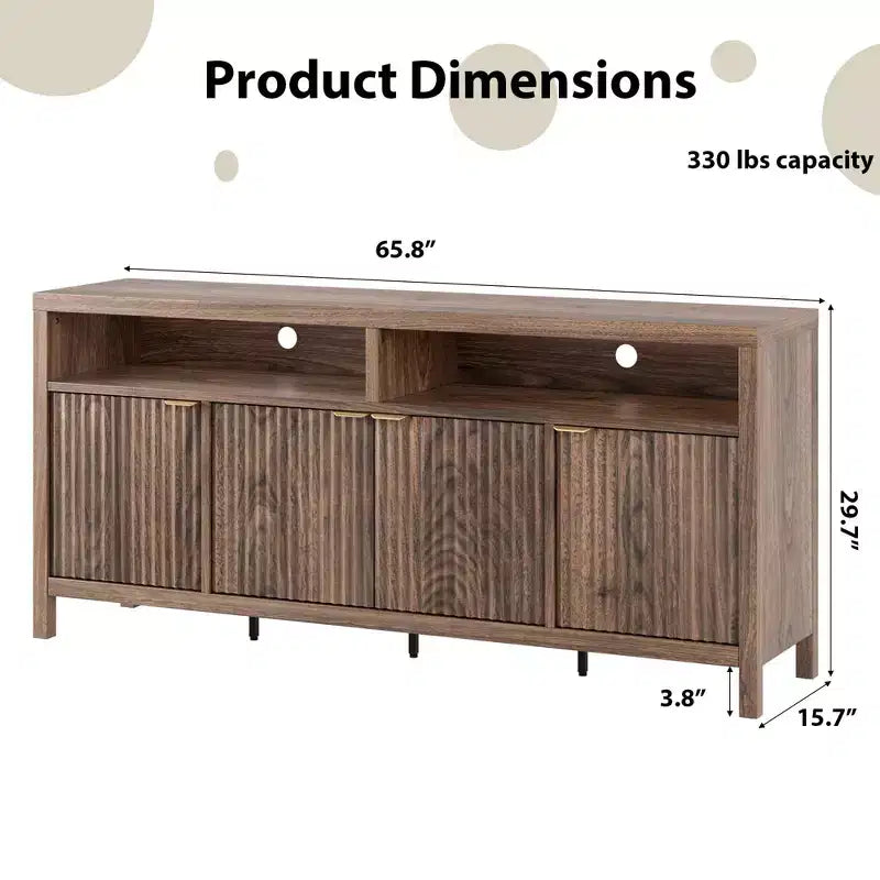 CuisinSmart 65.8'' Modern Fluted Sideboard Cabinet, 4-Door Storage Buffet with Adjustable Shelves, for Dining Room Living Room Entryway
