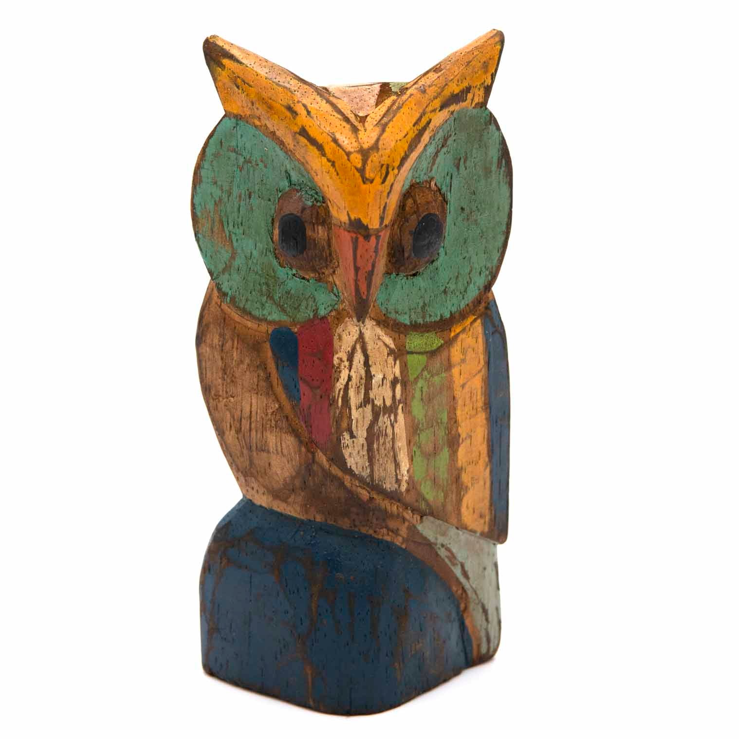 Rustic Painted Owl Carving