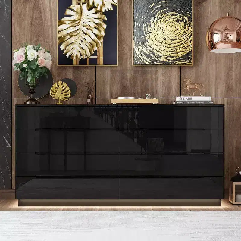 8 Drawer Dresser with Underlight - High Gloss Modern Chest of Drawers