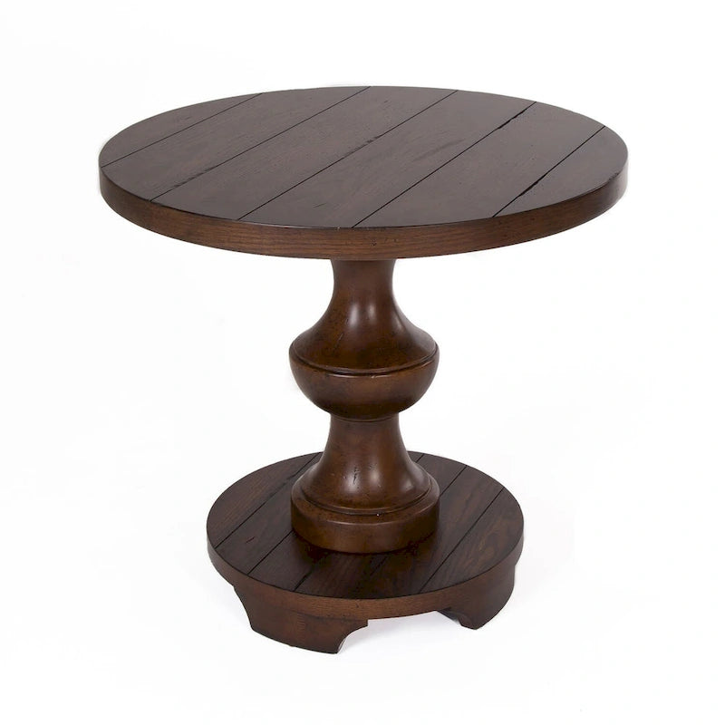 Sedona Kona Brown End Round End Table Heavy Oak Planked Top