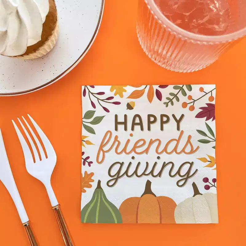 Big Dot of Happiness Fall Friends Thanksgiving Napkins, Friendsgiving Party Decor, White 3-Ply Paper Beverage Cocktail Napkins - 24 Count