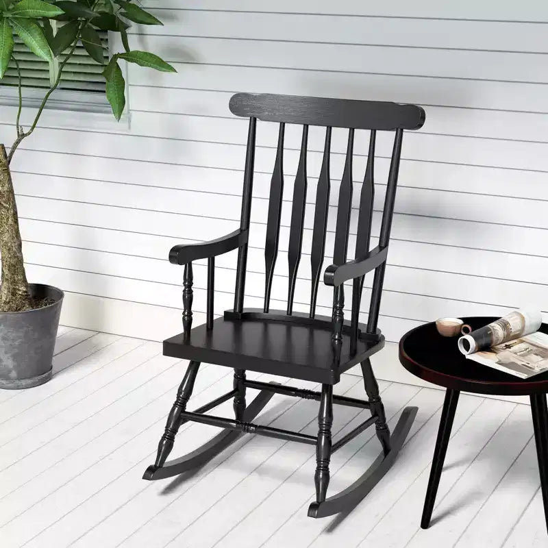 Costway Set of 2 Wood Rocking Chair Glossy Finish White\ Coffe