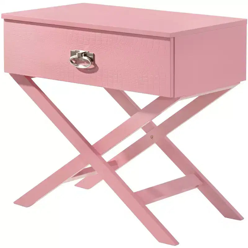 X Frame 1-Drawer Nightstand with Textured Drawer Front