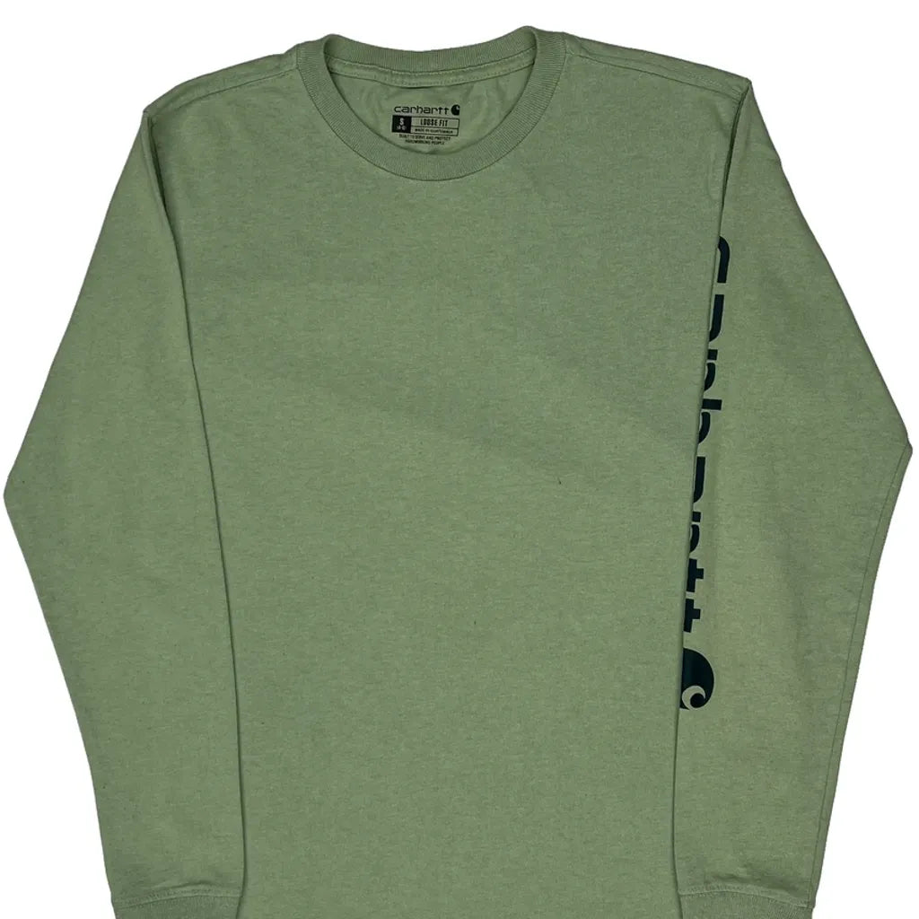 Women's Long Sleeve Crew Neck T-Shirt Small Green Cotton Casual
