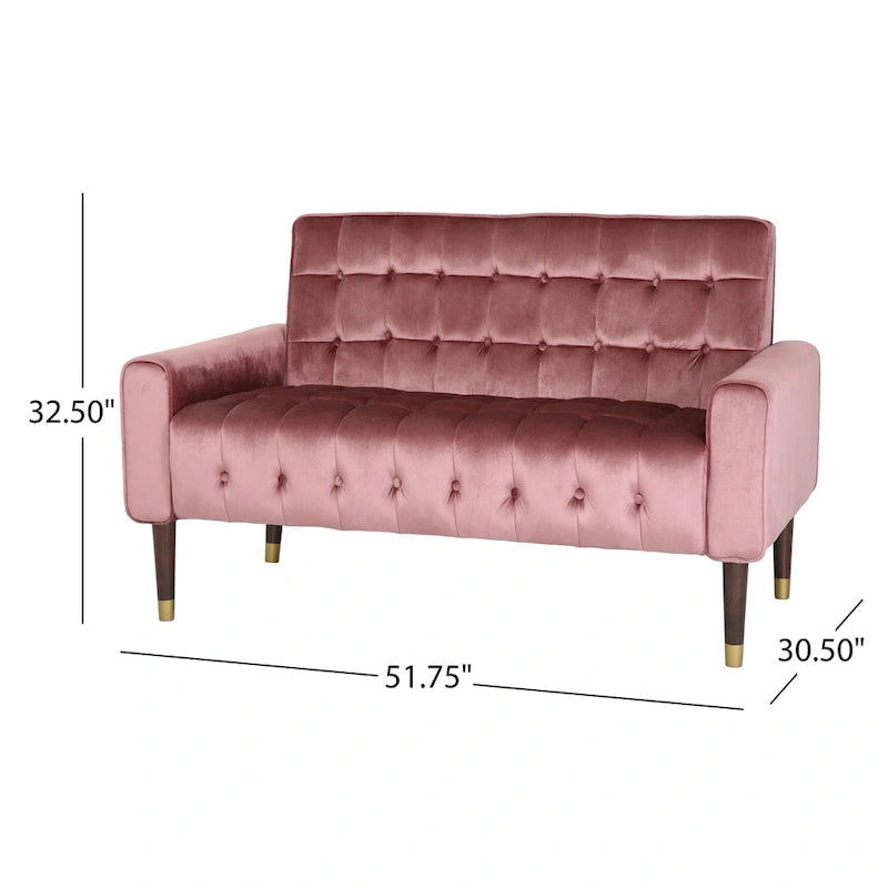 Mid-Century Modern Tufted Velvet Loveseat with Gold Tapered Legs