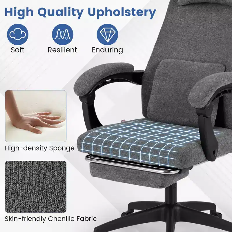 Costway Reclining Home Office Chair Retractable Footrest High-Back Ergonomic Executive