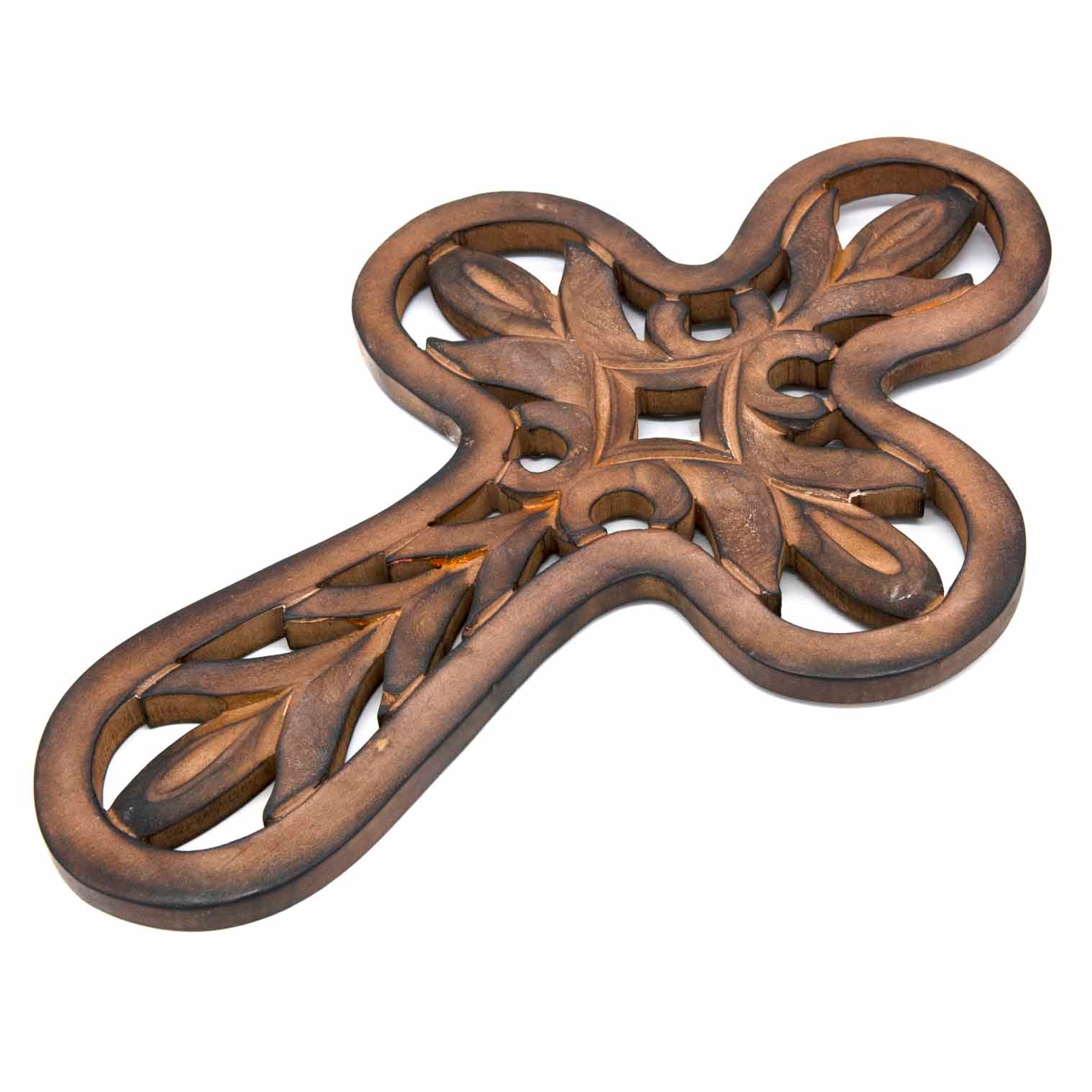 Carved Mango Wood Cross Plaque