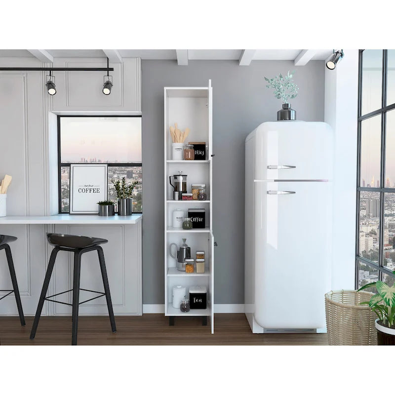 Kitchen Pantry with 2 Cabinets and 2 Open Shelves, Aluminum Handles and Hinges