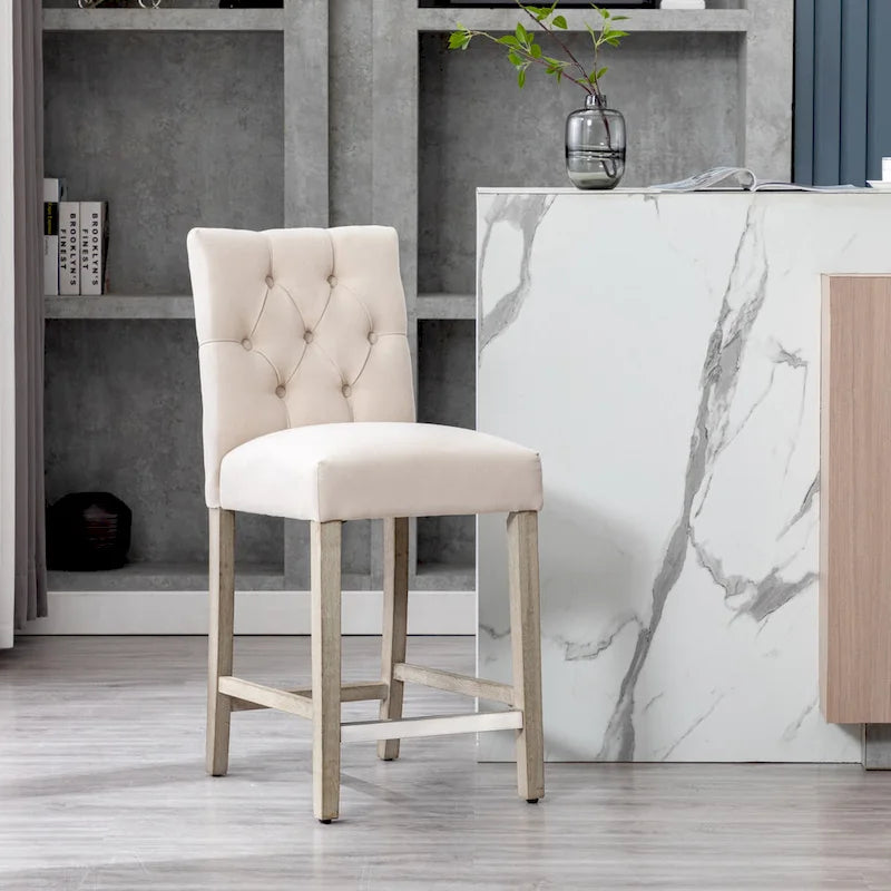 Carter 24 Classic Button Tufted Counter Stool, Antique Gray Legs
