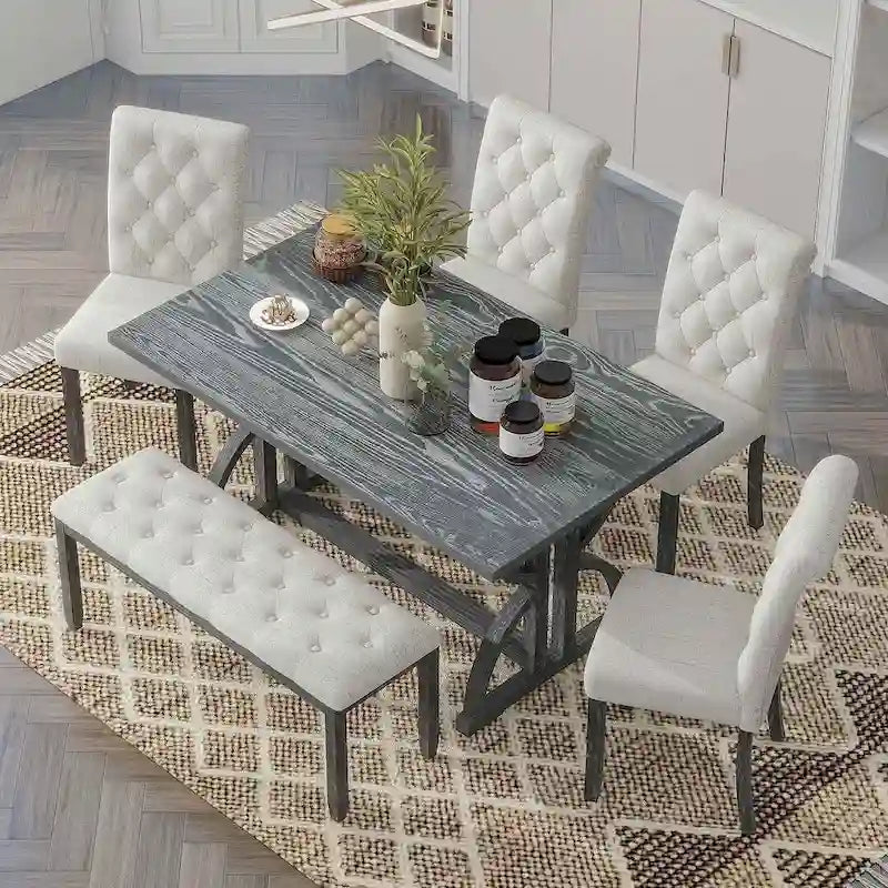6 PCS Retro Rectangular Dining Table Set for 6