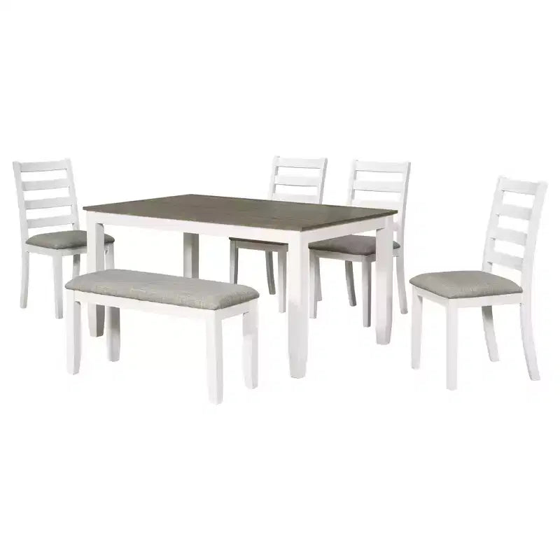 6 PCS Rustic Wood Dining Table Set, Rectangular Table with 4 Chairs & Bench-ModernLuxe
