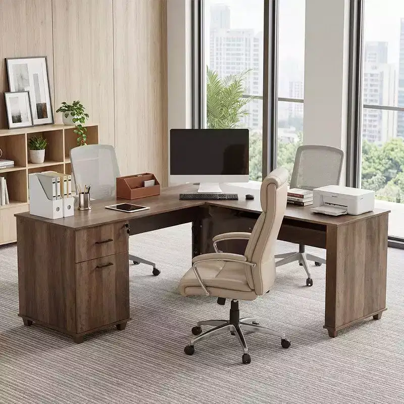 Black L-Shaped Lift-Top Computer Desk with Storage, 1 Person