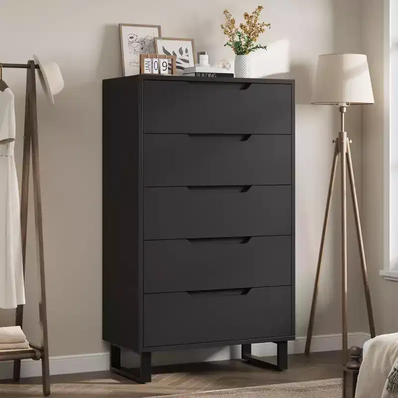 5 Bedroom Dresser, 50.5 Inch High Dresser, Freestanding Vertical Drawers with Storage, Wooden Wardrobe for Living Room, Hallway, Entryway