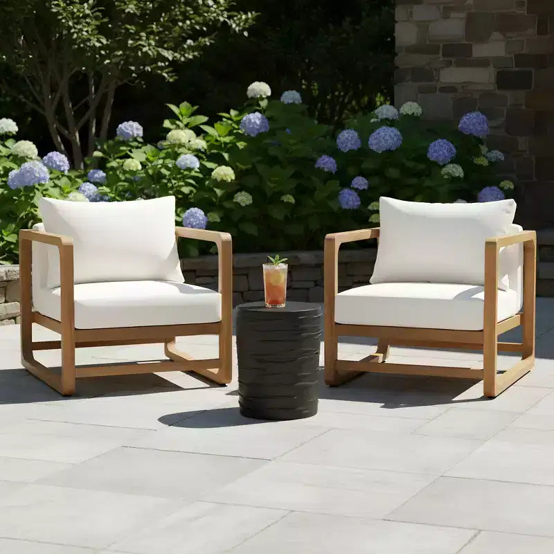 Christopher Knight Home Isadora Patio 3 Piece Acacia Wood Oversized Seating Set with Cushions and Lightweight Concrete Table