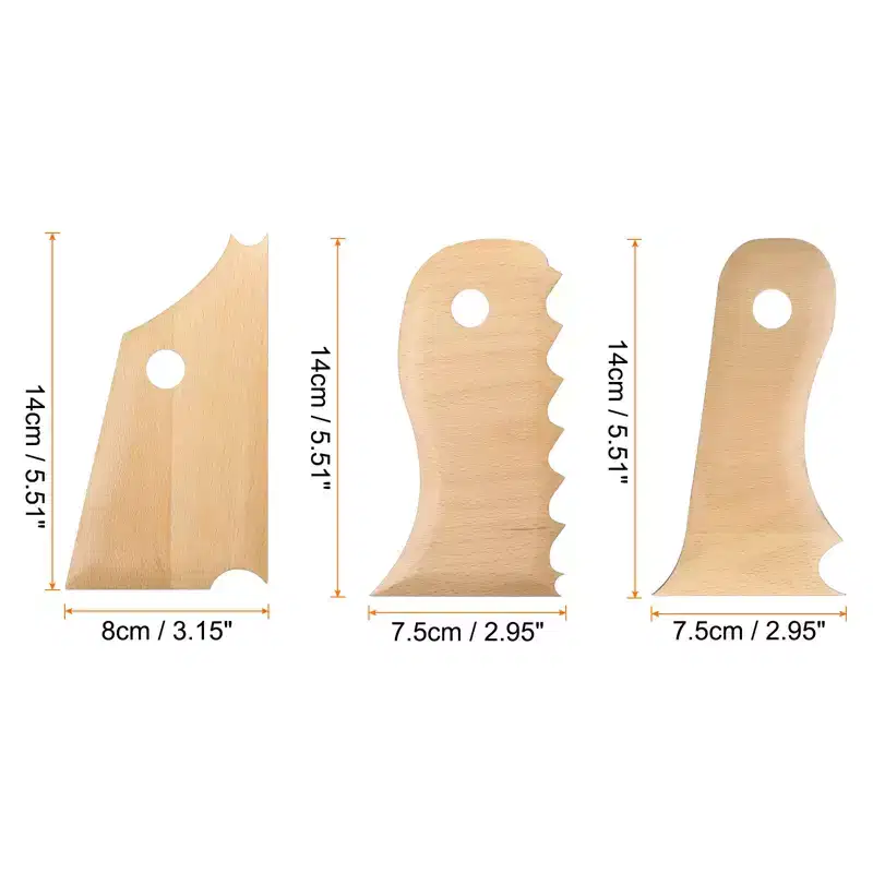 Unique Bargains Wood Smooth Pottery Ribs Trimming Tools for Carving Ceramics Clay 3 Pcs