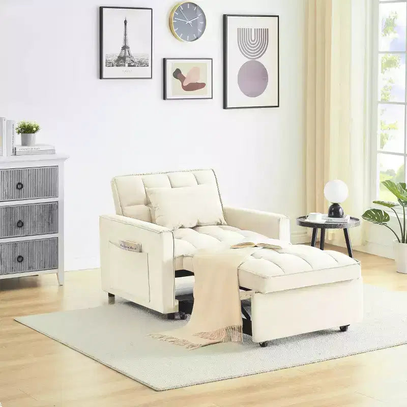 MAYEERTY Foldable Futon Sofa Bed - Adjustable Back with Wheels & Strap, Compact Versatile Design for Small Spaces White