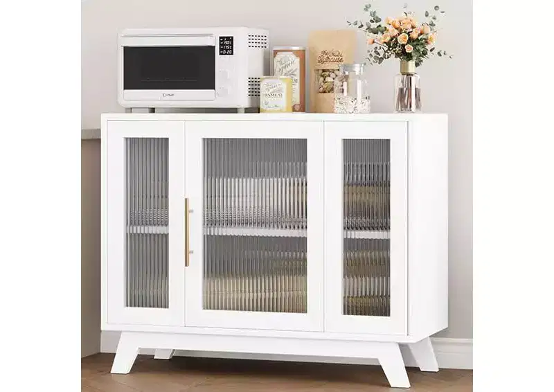 Coolmee Accent Storage Cabinet, 36'' Sideboard Buffet Cabinet with Fluted Glass Door and Adjustable Shelf, Coffee Bar Cabinet for Kitchen, Dining