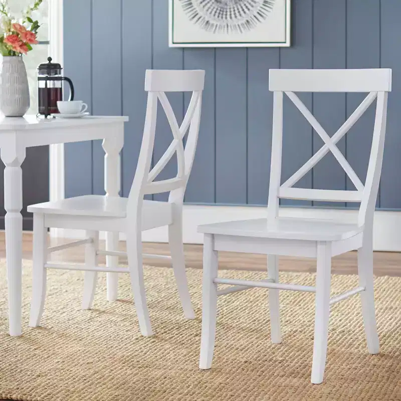 Buylateral 7pc Albury Cross Back Dining Set White: Modern Rectangle Table, 6 Wood Chairs