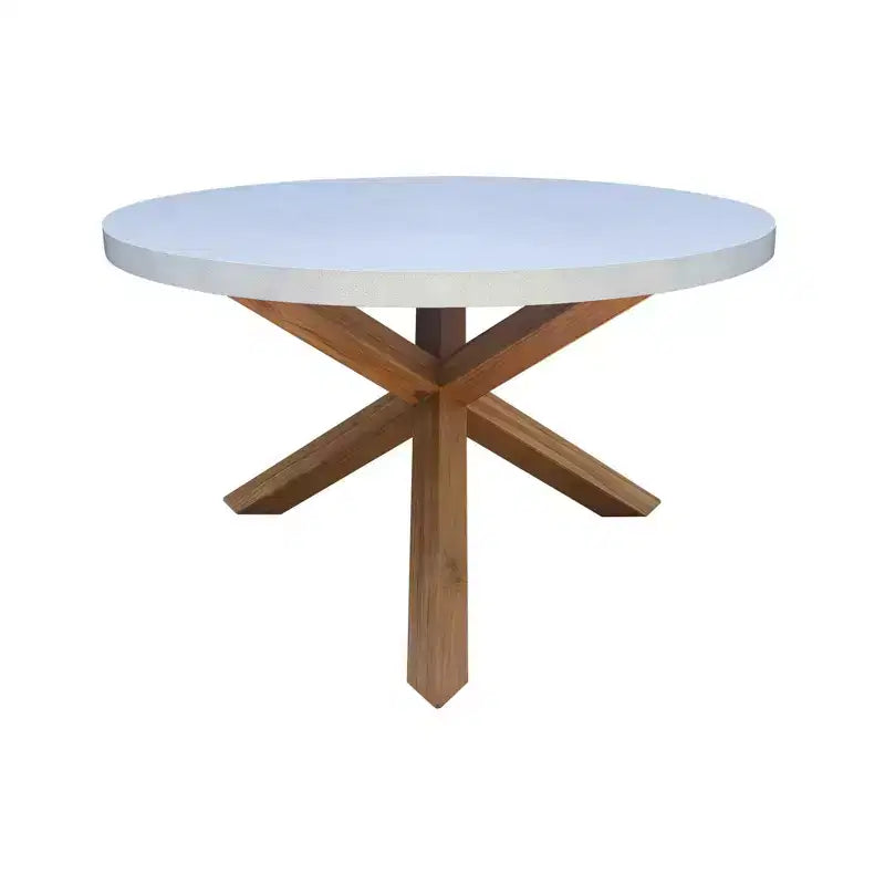 International Concepts 5pc Teak Outdoor Patio Dining Set with Round Table and Chairs: Foam Cushions, Metal Hardware