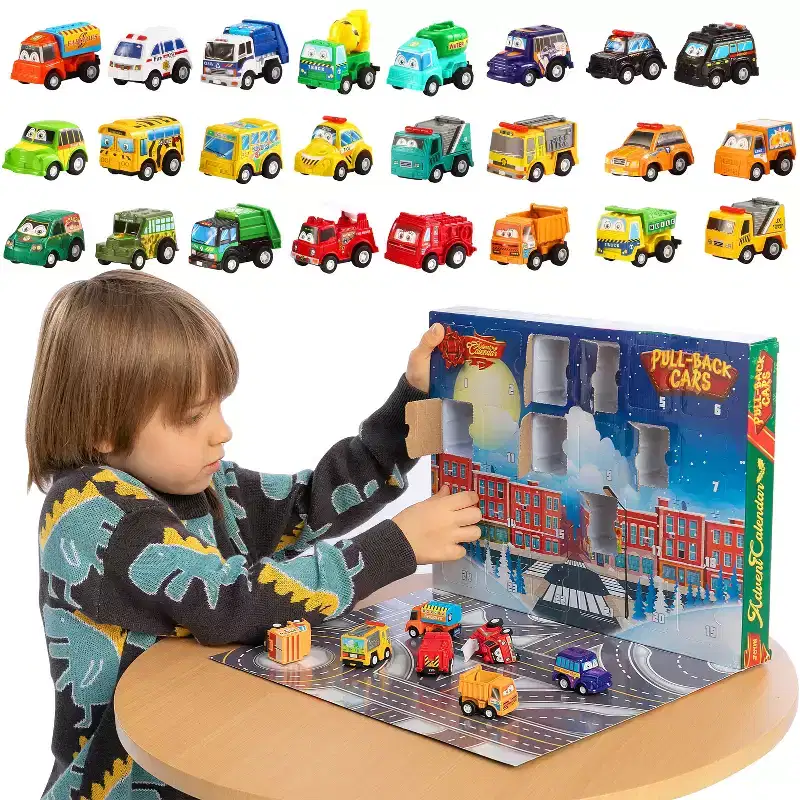 Joyfy 2025 Countdown to Christmas Advent Calendar  24 Days of Pull-Back Vehicles for Kids Count Down to Christmas with Daily Racing Fun!