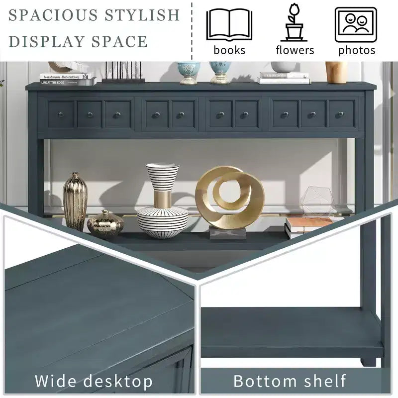 60 Rustic Console Table with 4 Drawers and Bottom Shelf, White