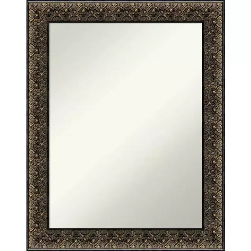 23" x 29" Non-Beveled Intaglio Embossed Black Wood Wall Mirror - Amanti Art